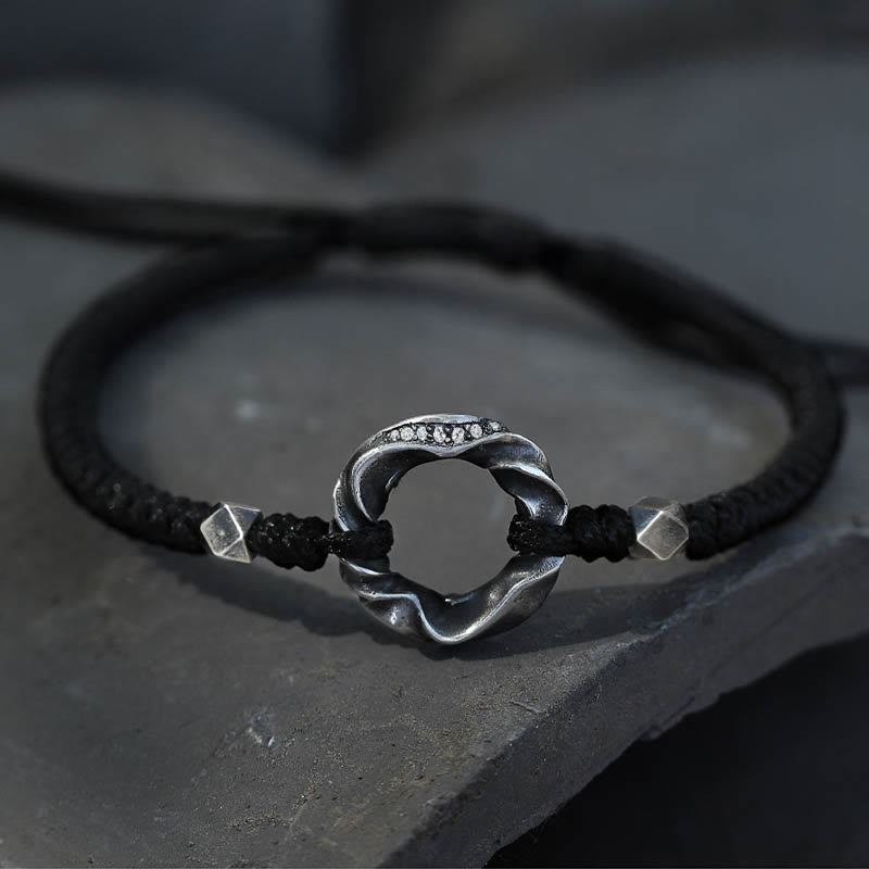 Nimara Ritual 999 Sterling Silver Peace Buckle Black Wax Rope Protection Bracelet