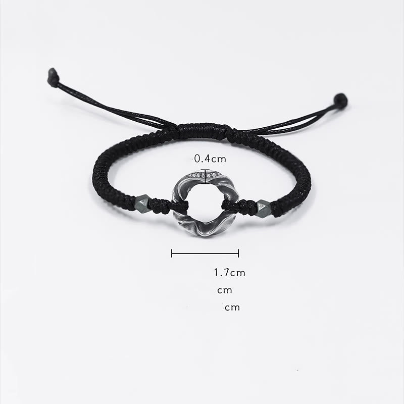 Nimara Ritual 999 Sterling Silver Peace Buckle Black Wax Rope Protection Bracelet