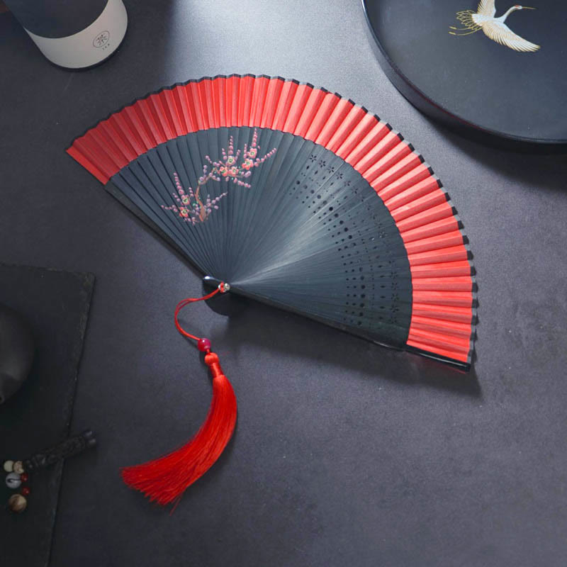 Nimara Ritual Flower Rabbit Spray Painting Handheld Cotton Linen Fabric Bamboo Folding Fan