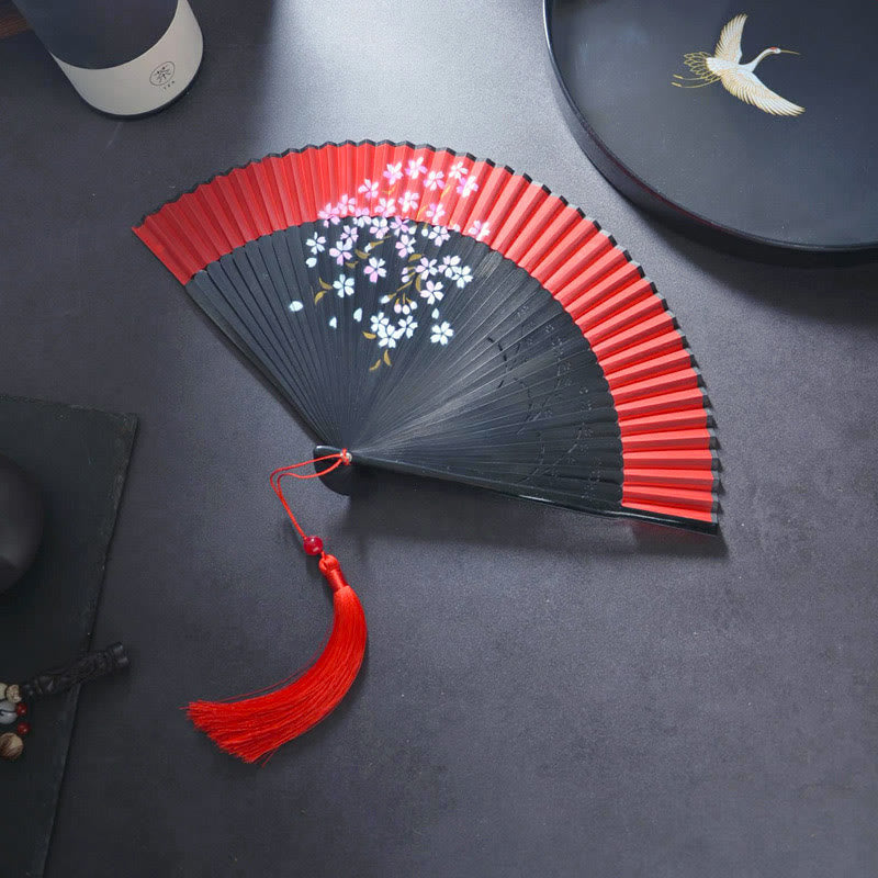 Nimara Ritual Flower Rabbit Spray Painting Handheld Cotton Linen Fabric Bamboo Folding Fan