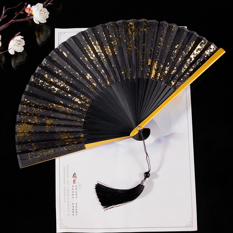 Nimara Ritual Cranes Auspicious Clouds Solid Color Gradient Handheld Bamboo Folding Fan