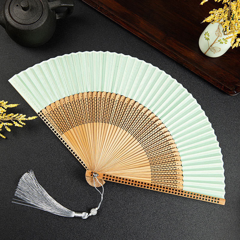 Nimara Ritual Cranes Auspicious Clouds Solid Color Gradient Handheld Bamboo Folding Fan