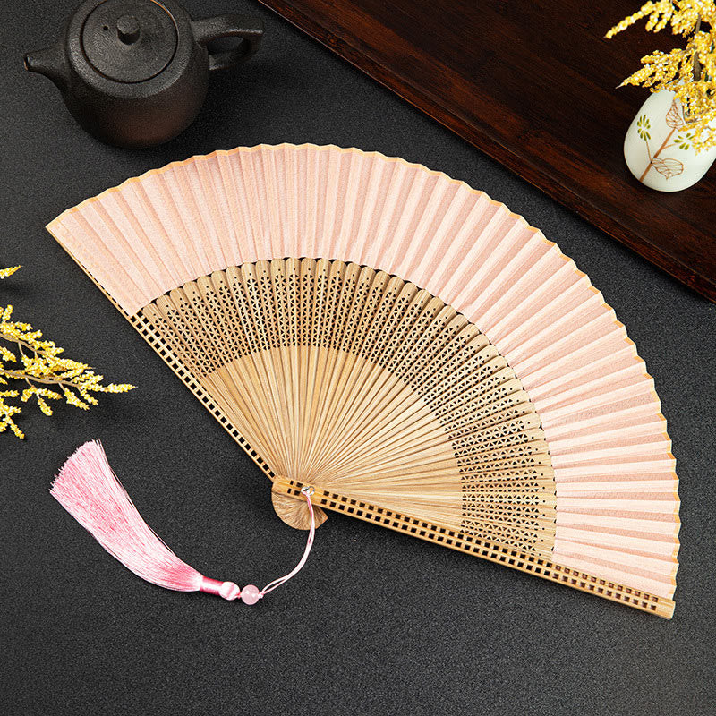 Nimara Ritual Cranes Auspicious Clouds Solid Color Gradient Handheld Bamboo Folding Fan