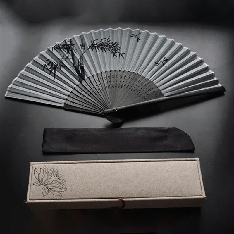 Nimara Ritual Ink Bamboo Polyester Handheld Bamboo Folding Fan