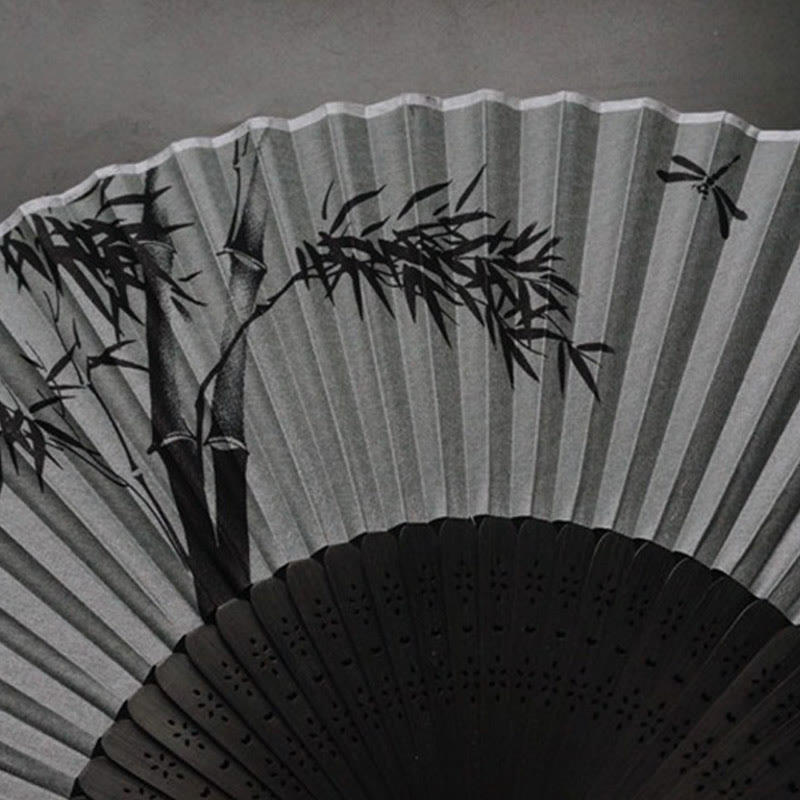 Nimara Ritual Ink Bamboo Polyester Handheld Bamboo Folding Fan