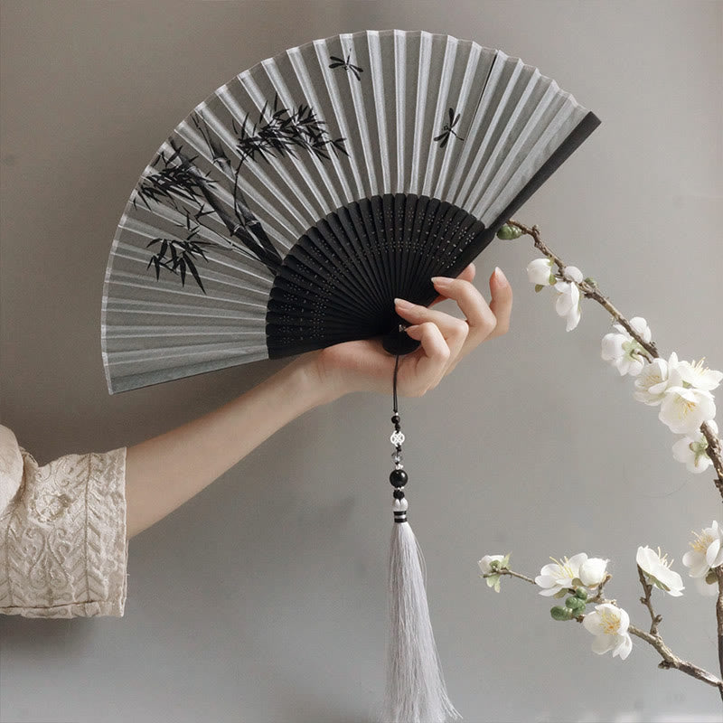 Nimara Ritual Ink Bamboo Polyester Handheld Bamboo Folding Fan