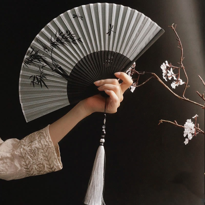 Nimara Ritual Ink Bamboo Polyester Handheld Bamboo Folding Fan