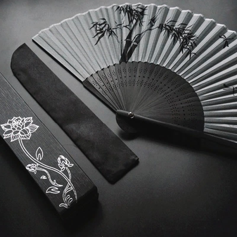 Nimara Ritual Ink Bamboo Polyester Handheld Bamboo Folding Fan