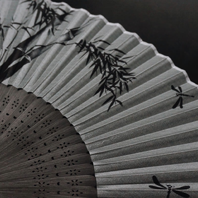 Nimara Ritual Ink Bamboo Polyester Handheld Bamboo Folding Fan