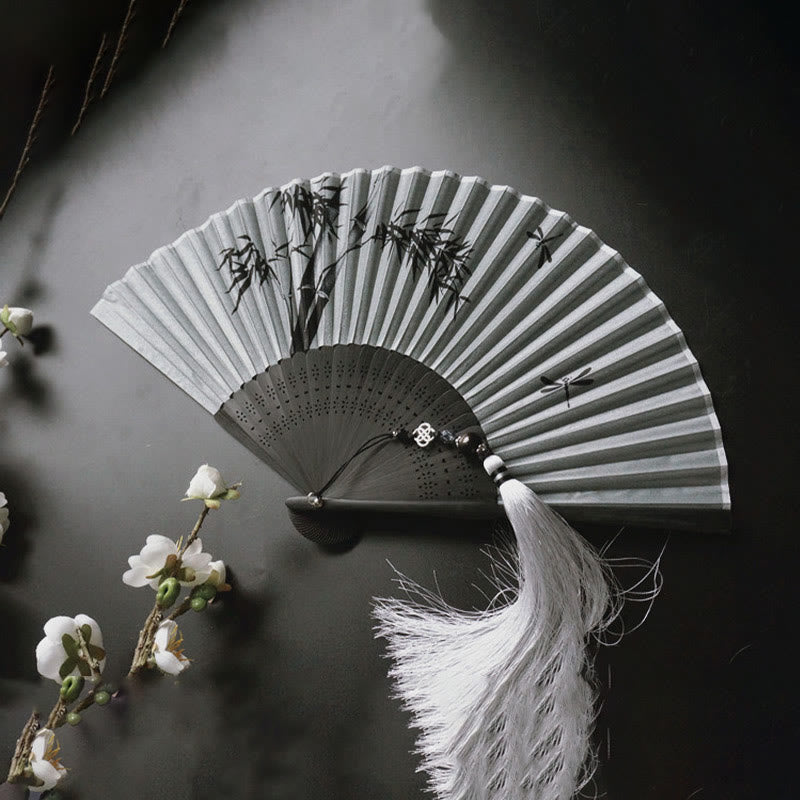 Nimara Ritual Ink Bamboo Polyester Handheld Bamboo Folding Fan
