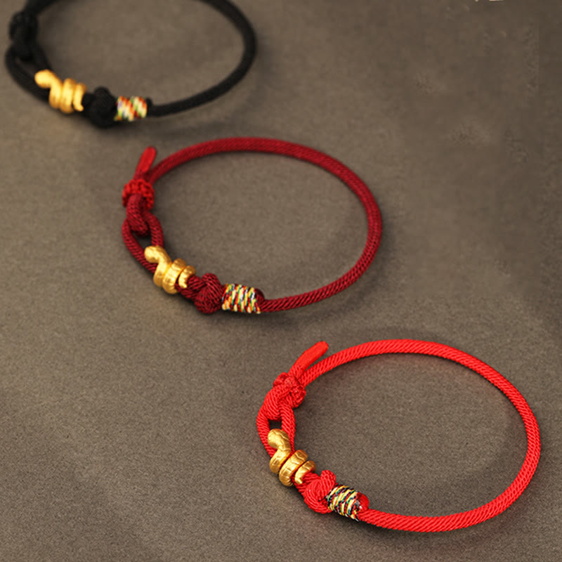 Nimara Ritual 999 Gold Year of the Snake Design Handmade Luck Protection Rope Braided Bracelet