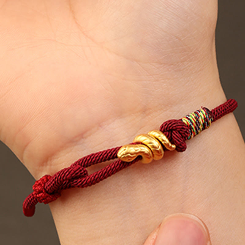 Nimara Ritual 999 Gold Year of the Snake Design Handmade Luck Protection Rope Braided Bracelet