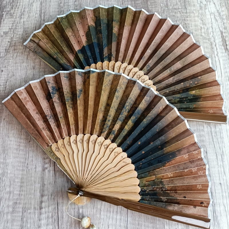Nimara Ritual Flower Persimmon Bamboo Leaves Xiangyunsha Silk Handheld Bamboo Folding Fan