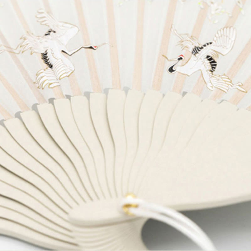 Nimara Ritual Crane Plum Blossom Handheld Silk Bamboo Folding Fan
