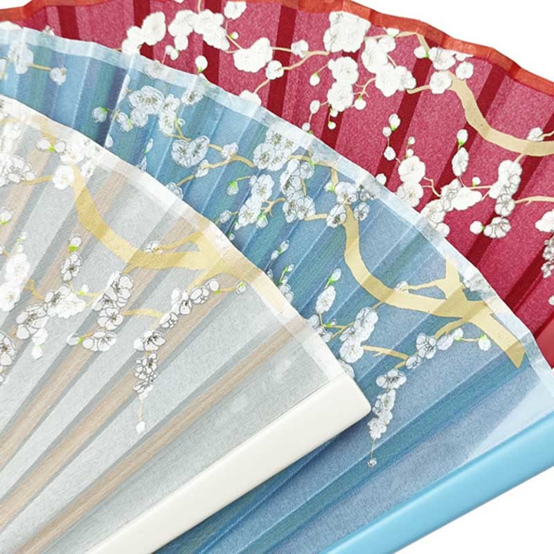 Nimara Ritual Crane Plum Blossom Handheld Silk Bamboo Folding Fan