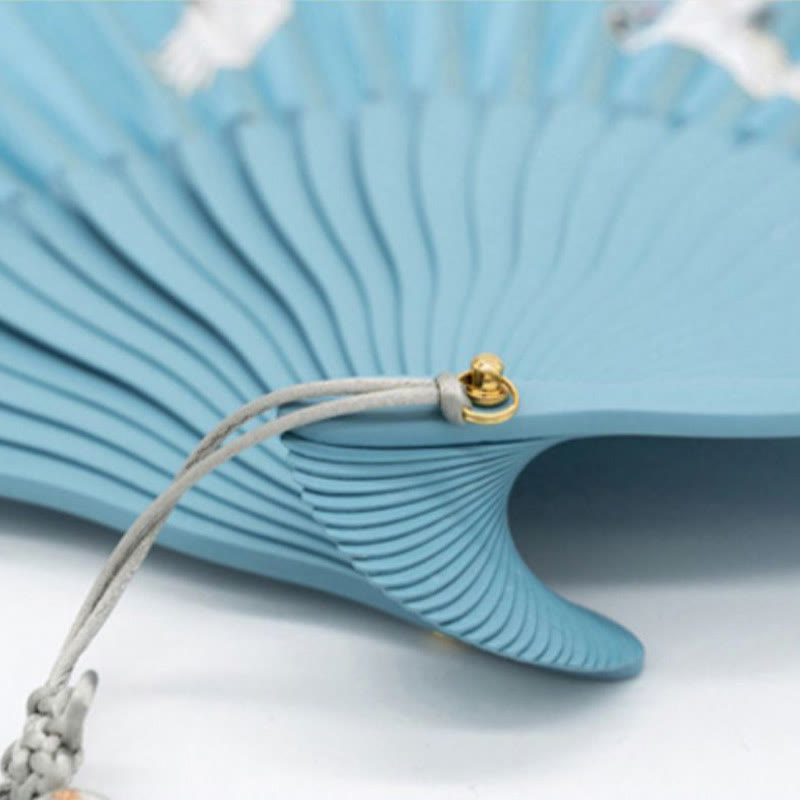 Nimara Ritual Crane Plum Blossom Handheld Silk Bamboo Folding Fan