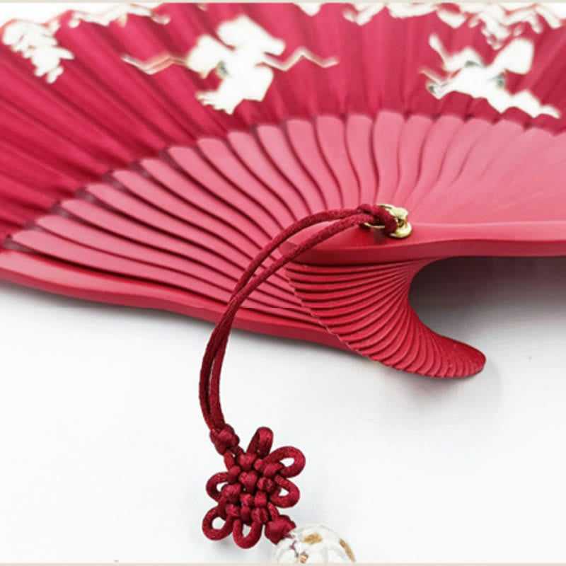 Nimara Ritual Crane Plum Blossom Handheld Silk Bamboo Folding Fan