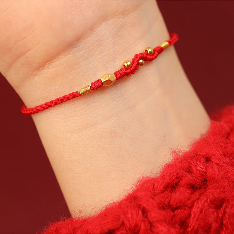 Nimara Ritual 999 Gold Year of the Snake Mini Gold Bead Handmade Luck Protection Braided Bracelet