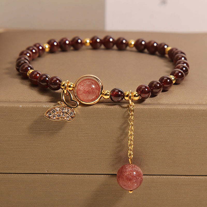 Nimara Ritual Natural Garnet Strawberry Quartz Butterfly Protection Bracelet