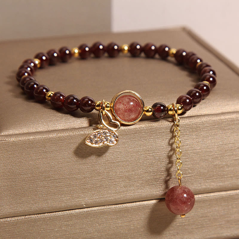 Nimara Ritual Natural Garnet Strawberry Quartz Butterfly Protection Bracelet