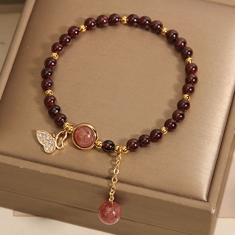 Nimara Ritual Natural Garnet Strawberry Quartz Butterfly Protection Bracelet
