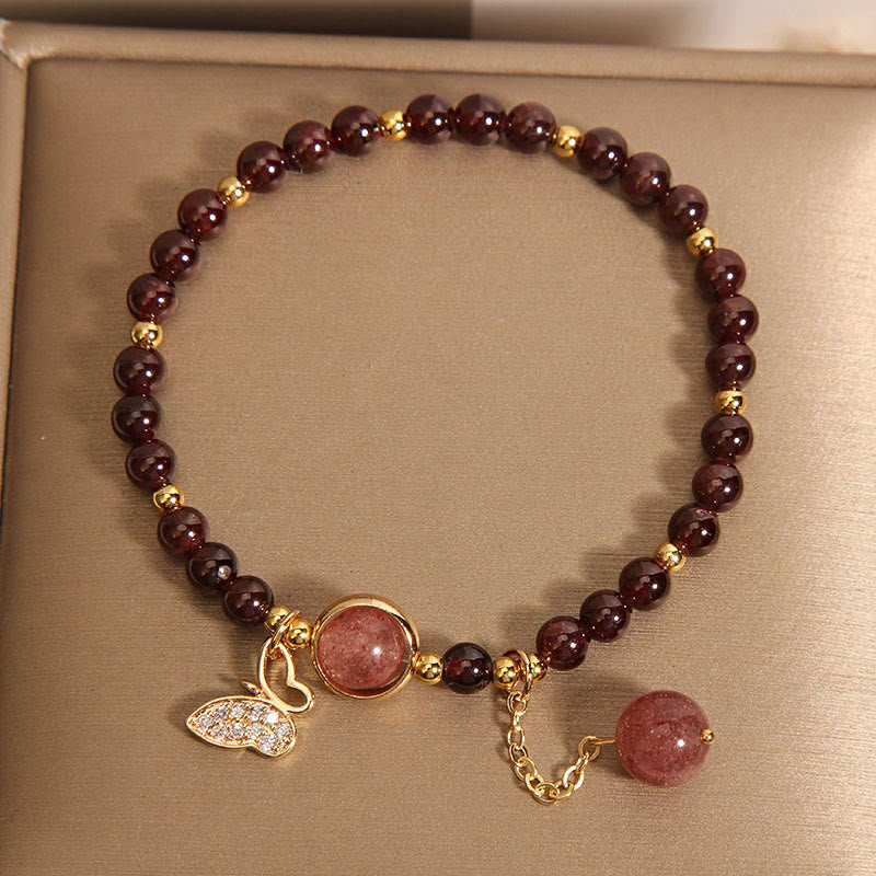 Nimara Ritual Natural Garnet Strawberry Quartz Butterfly Protection Bracelet