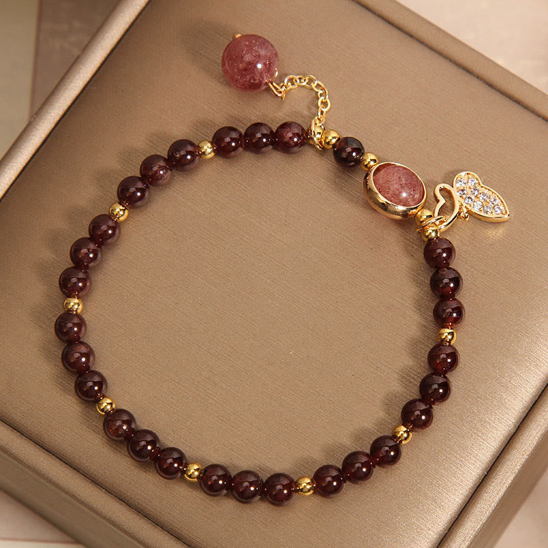 Nimara Ritual Natural Garnet Strawberry Quartz Butterfly Protection Bracelet