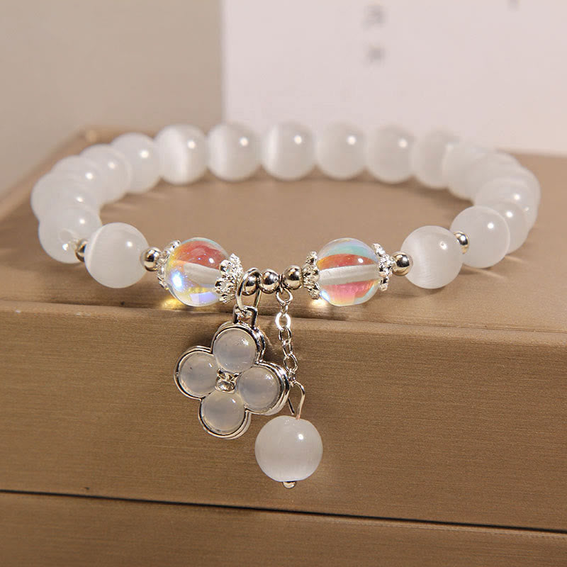 Nimara Ritual Cat's Eye Crystal Lucky Four Leaf Clover Charm Love Bracelet