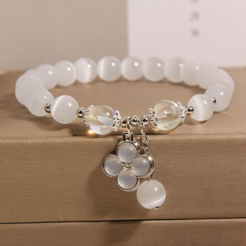 Nimara Ritual Cat's Eye Crystal Lucky Four Leaf Clover Charm Love Bracelet
