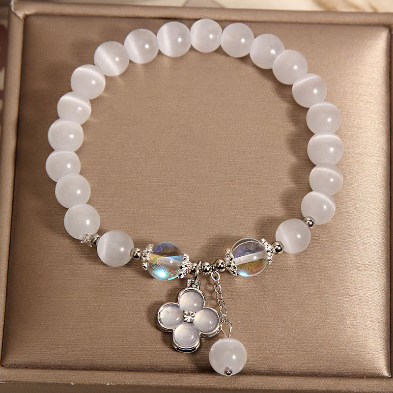 Nimara Ritual Cat's Eye Crystal Lucky Four Leaf Clover Charm Love Bracelet