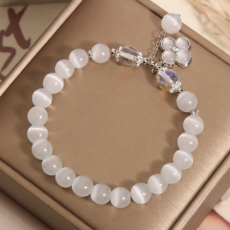 Nimara Ritual Cat's Eye Crystal Lucky Four Leaf Clover Charm Love Bracelet