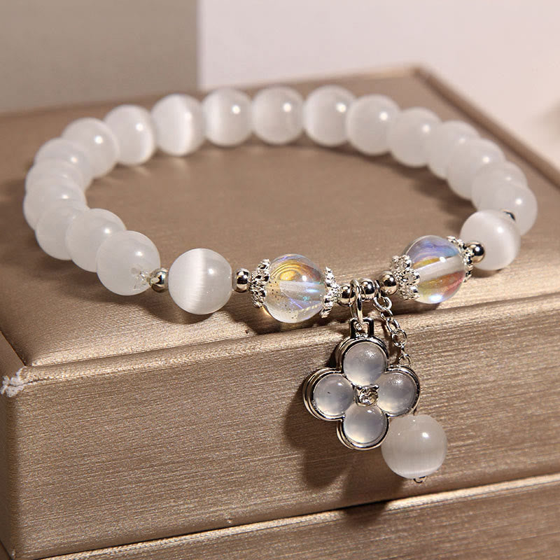 Nimara Ritual Cat's Eye Crystal Lucky Four Leaf Clover Charm Love Bracelet