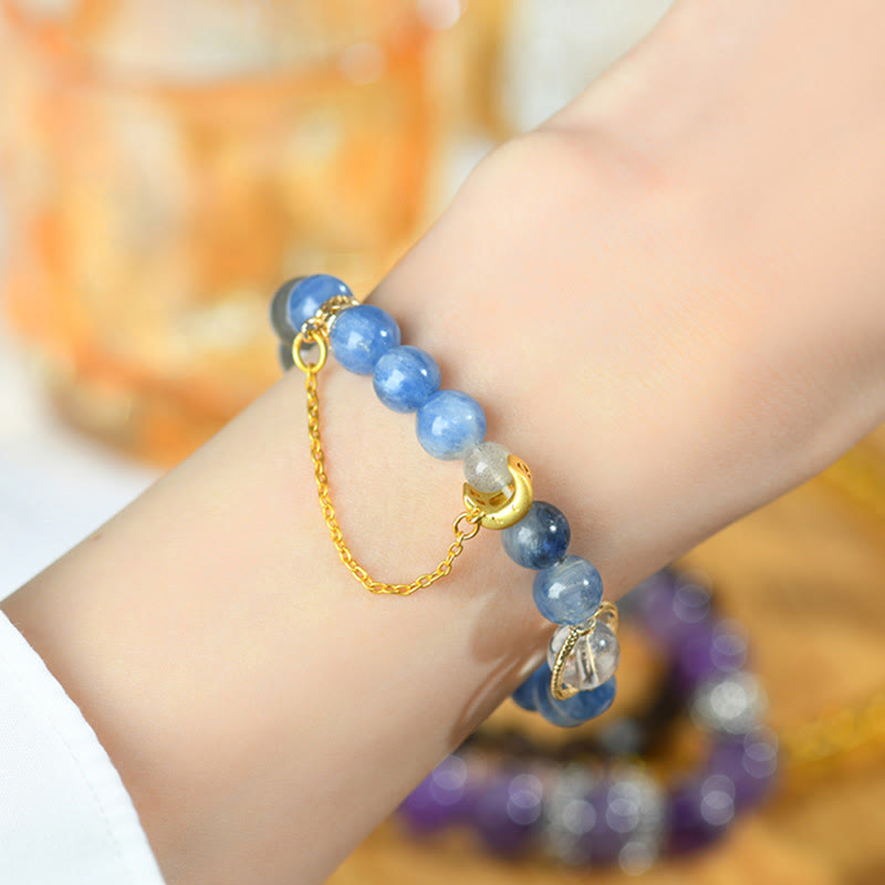 Nimara Ritual Natural Kyanite Labradorite White Crystal Crescent Moon Communication Bracelet
