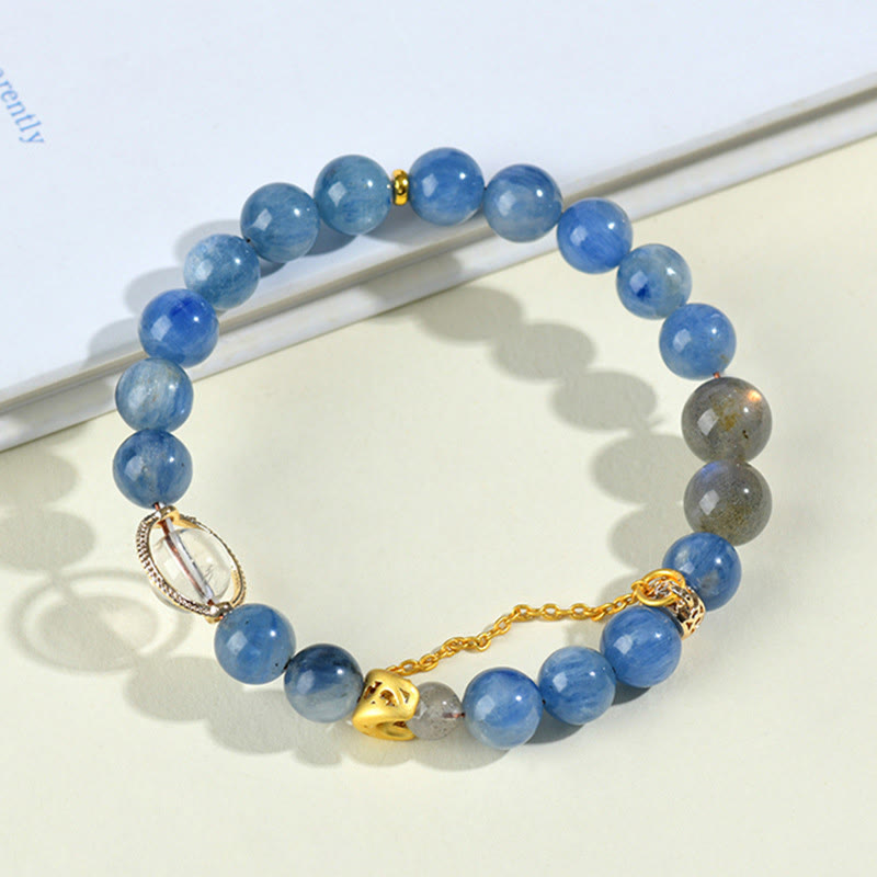 Nimara Ritual Natural Kyanite Labradorite White Crystal Crescent Moon Communication Bracelet