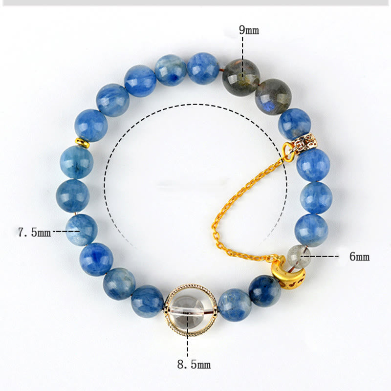 Nimara Ritual Natural Kyanite Labradorite White Crystal Crescent Moon Communication Bracelet