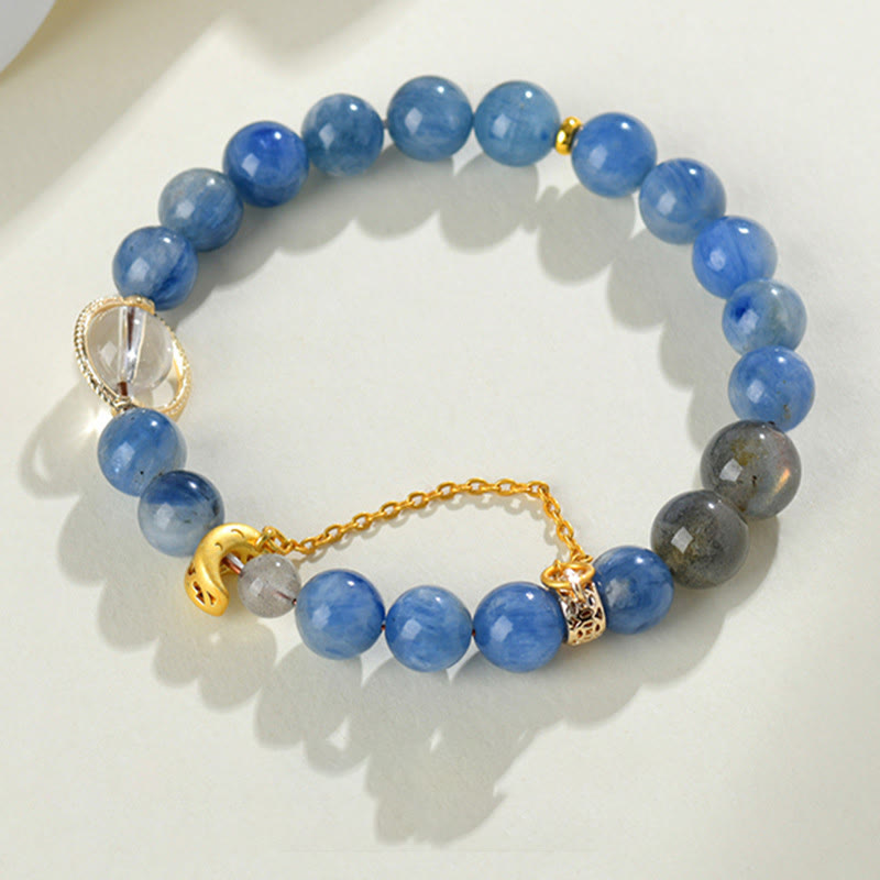 Nimara Ritual Natural Kyanite Labradorite White Crystal Crescent Moon Communication Bracelet