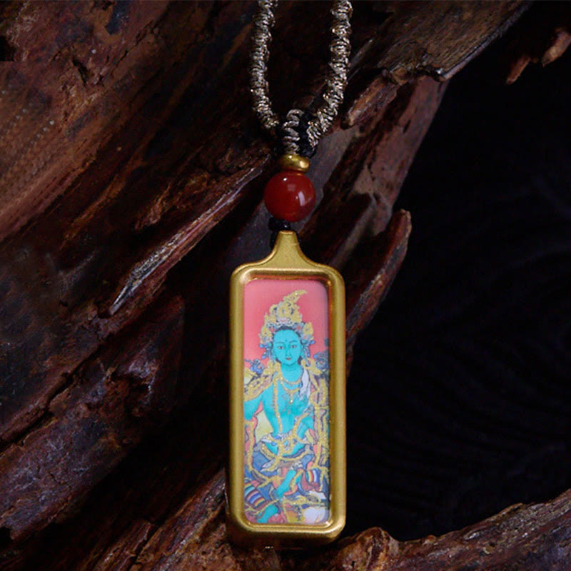 Nimara Ritual Tibet Zakiram Yellow God of Wealth Nine Tailed Fox Hand-Painted Thangka Calm Necklace Pendant