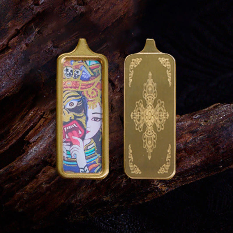 Nimara Ritual Tibet Zakiram Yellow God of Wealth Nine Tailed Fox Hand-Painted Thangka Calm Necklace Pendant