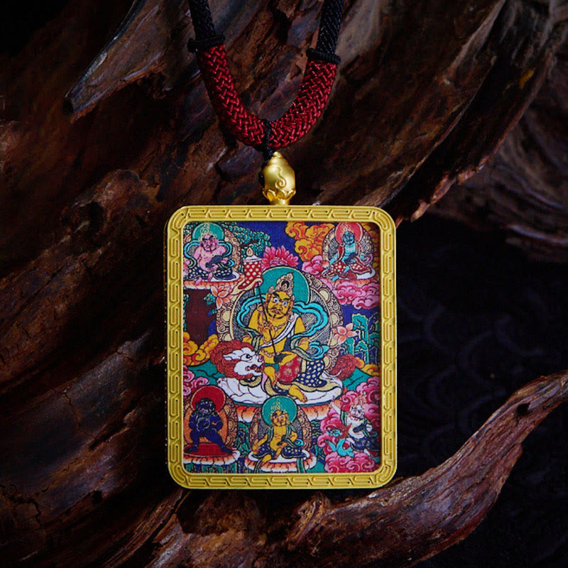 Nimara Ritual Tibetan Zakiram Nine Tailed Fox Yellow God of Wealth Painted Thangka Hope Necklace Pendant