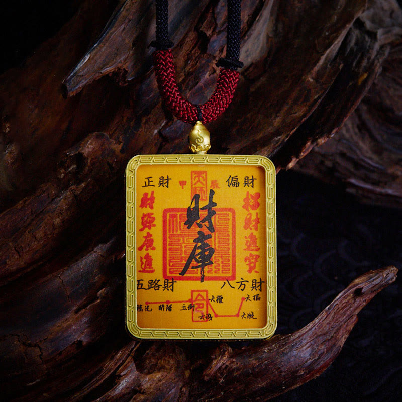 Nimara Ritual Tibetan Zakiram Nine Tailed Fox Yellow God of Wealth Painted Thangka Hope Necklace Pendant