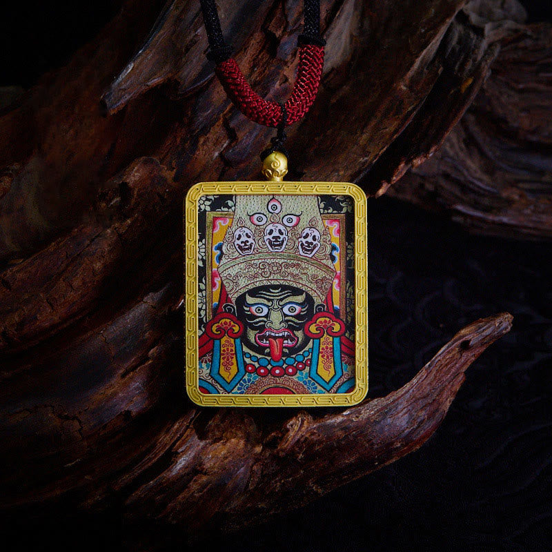 Nimara Ritual Tibetan Zakiram Nine Tailed Fox Yellow God of Wealth Painted Thangka Hope Necklace Pendant