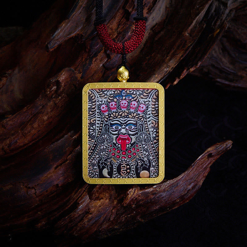 Nimara Ritual Tibetan Zakiram Nine Tailed Fox Yellow God of Wealth Painted Thangka Hope Necklace Pendant