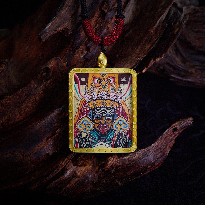 Nimara Ritual Tibetan Zakiram Nine Tailed Fox Yellow God of Wealth Painted Thangka Hope Necklace Pendant