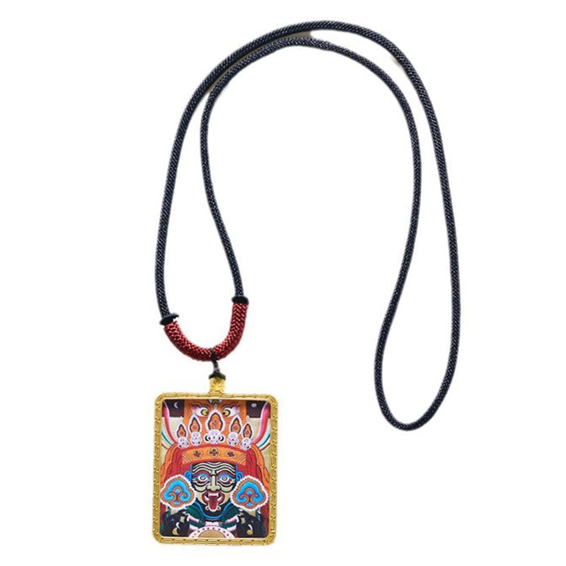 Nimara Ritual Tibetan Zakiram Nine Tailed Fox Yellow God of Wealth Painted Thangka Hope Necklace Pendant