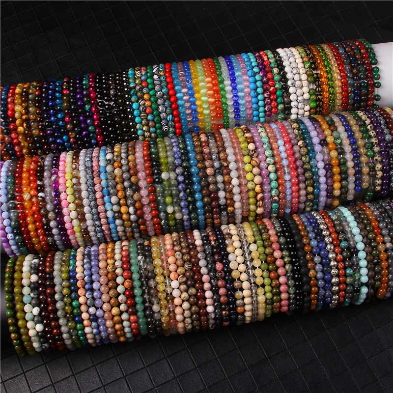 Nimara Ritual 6mm Various Stone Crystal Black Glitter Stone Red Tiger Eye Beads Protection Bracelet