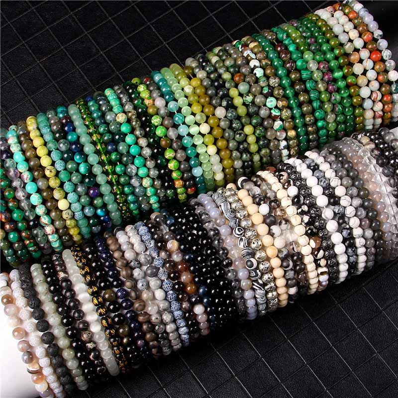 Nimara Ritual 6mm Various Stone Crystal Black Glitter Stone Red Tiger Eye Beads Protection Bracelet
