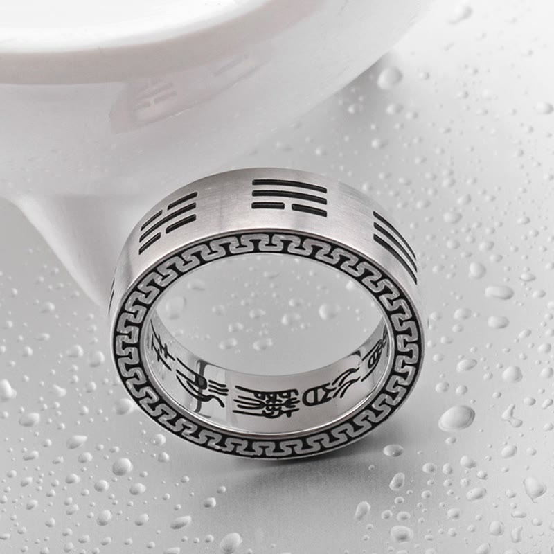 Nimara Ritual Bagua Yin Yang Taoist Nine-Character Mantra Titanium Steel Harmony Ring