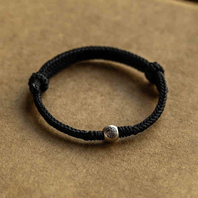 Nimara Ritual Handmade String 925 Sterling Silver Fu Bead Braided Fortune Bracelet
