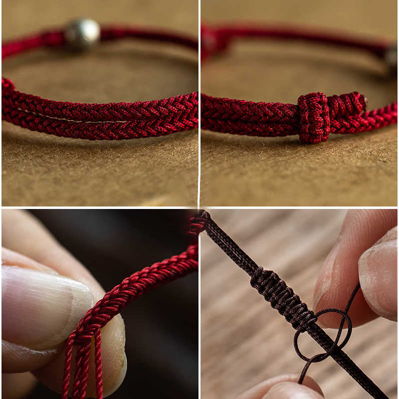 Nimara Ritual Handmade String 925 Sterling Silver Fu Bead Braided Fortune Bracelet