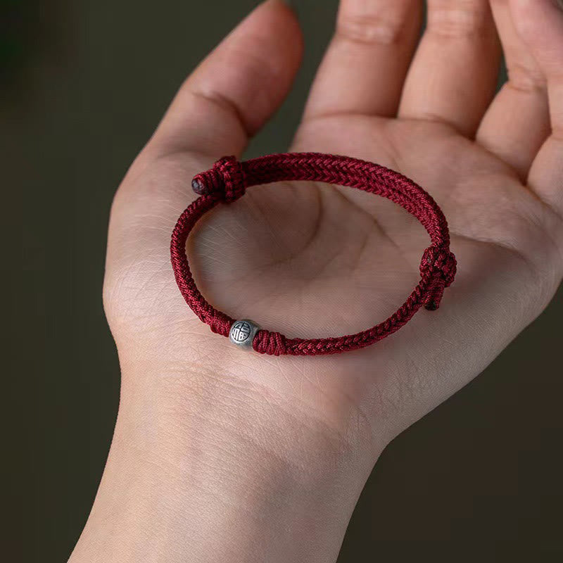 Nimara Ritual Handmade String 925 Sterling Silver Fu Bead Braided Fortune Bracelet